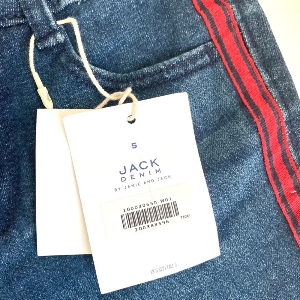NWT Janie and Jack Blue Red Side Stripe Raw Hem Girl Jeans